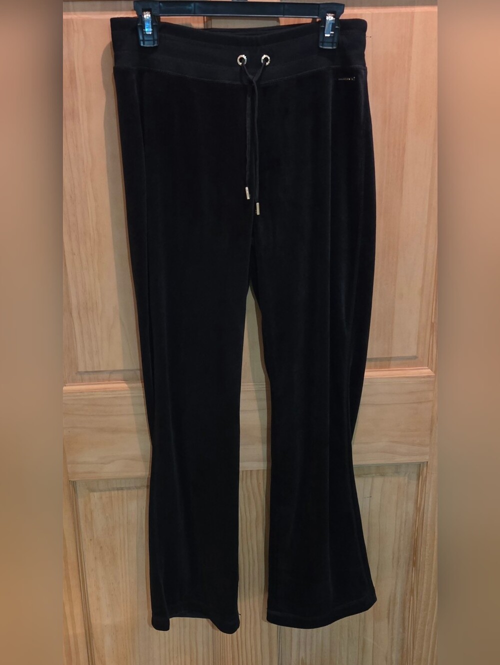 Black Halston Ribbed Velour Lounge Pants With Drawstring Waist Size Small